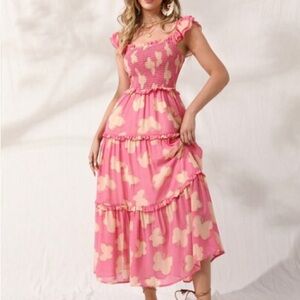 Pink Floral Ruffle Dress